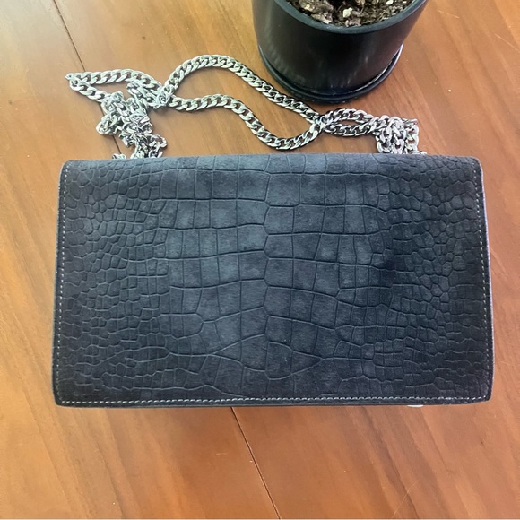 Brandon Blackwood Black Suede Standard Sophia Bag, Silver Hardware, Croc Effect - Picture 5 of 13